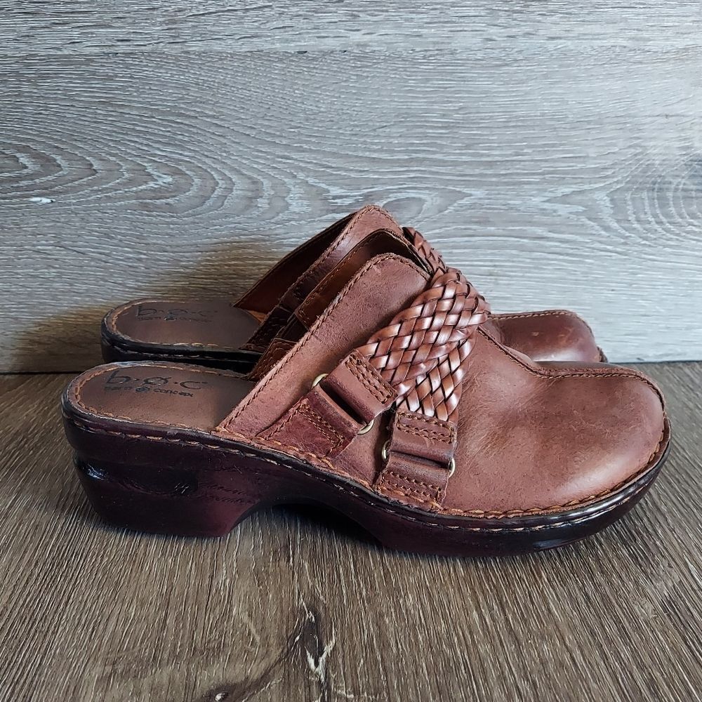 Born Concepts Chocolate Elvie Leather Braided Strap Clogs Size 8 / 39